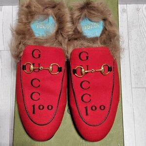 Gucci Limited Edition Red Fur-Lined Loafers